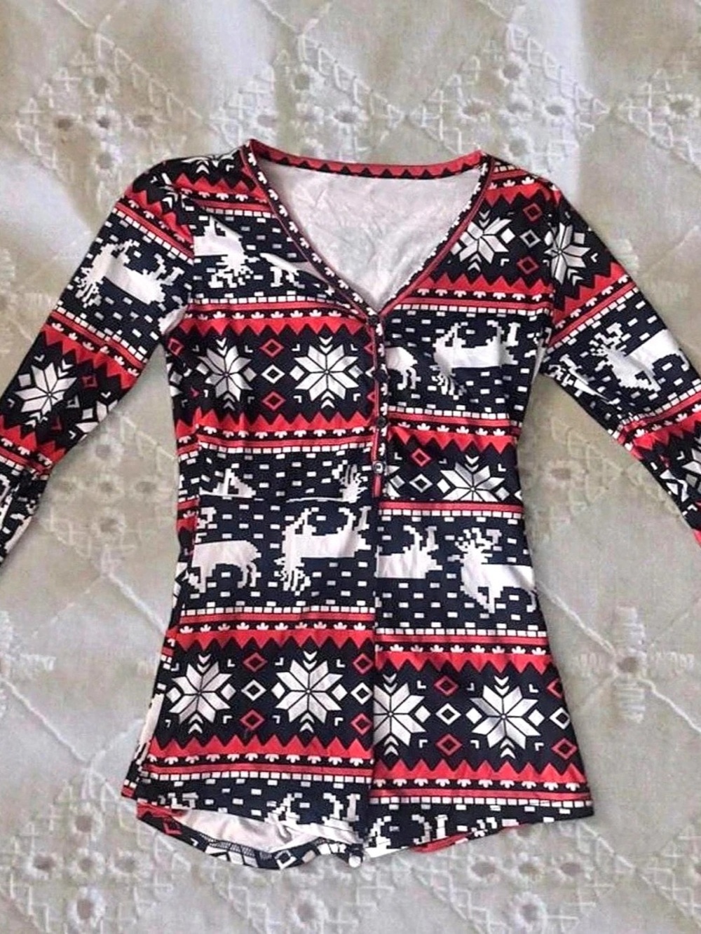 Fair Isle Print Long Sleeve Romper Size Large